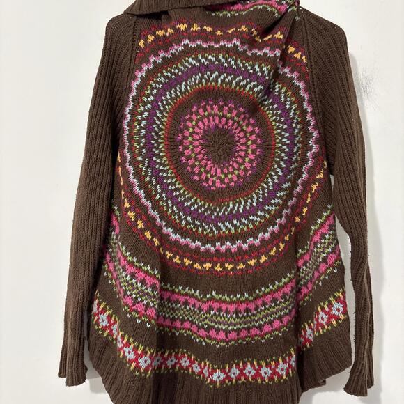 Hanna Anderson Lady’s Sweater Boho Hippy Y2K Heavy Brown With Pastels - Picture 8 of 9